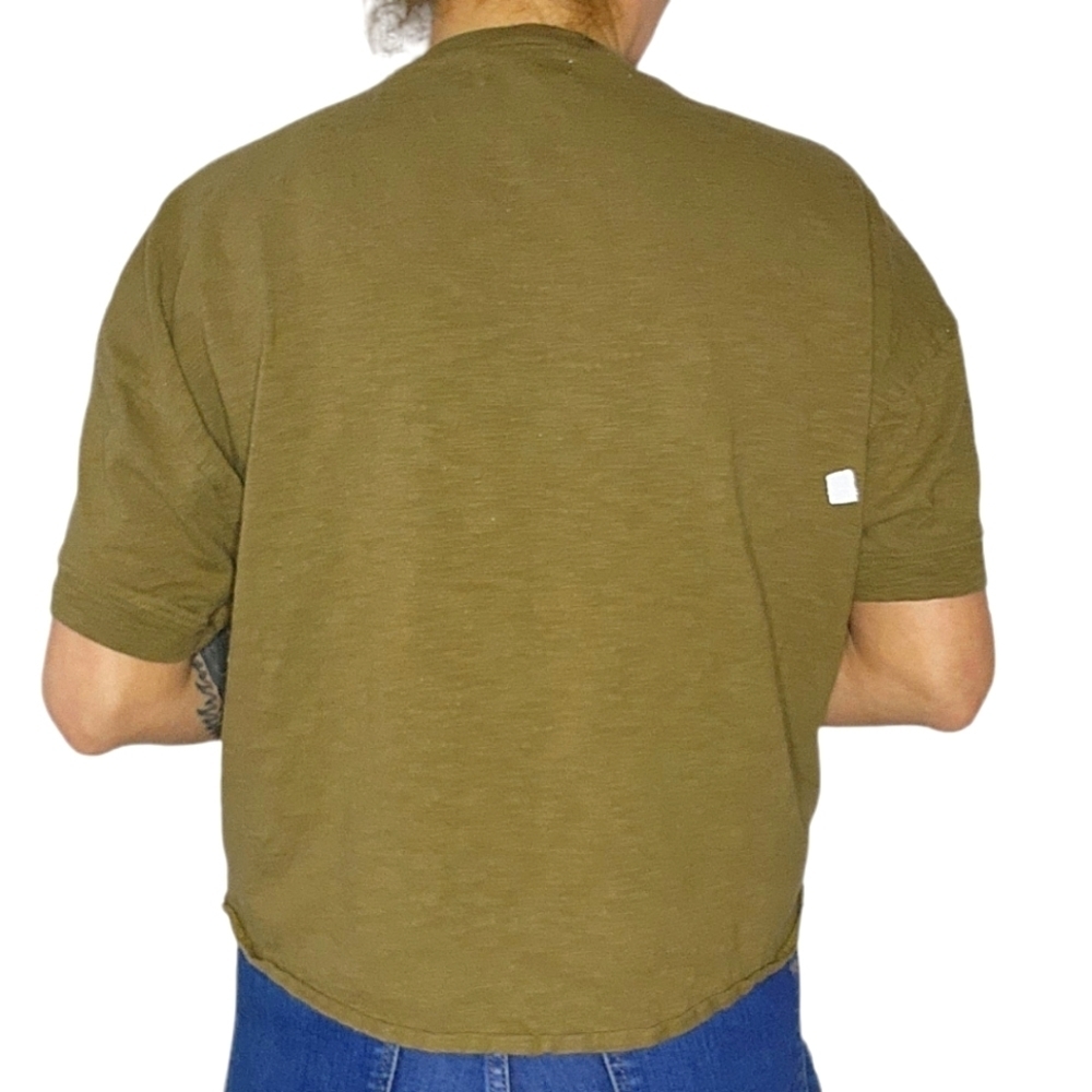 Madewell Cotton Wood Button Henley Short Sleeve Shirt Size Large Green - Picture 3 of 6